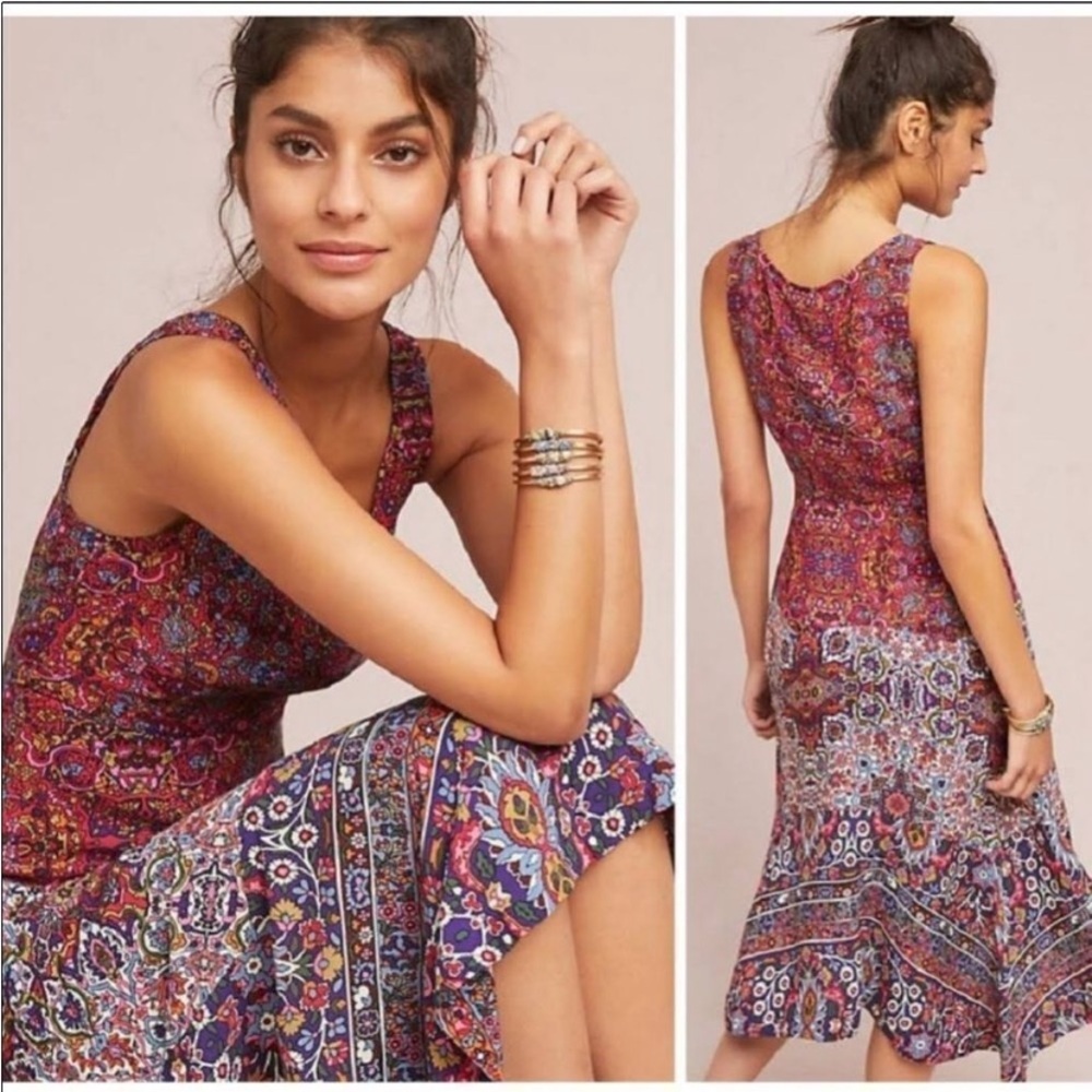 Sleeveless Floral Boho Midi Dress in Plum